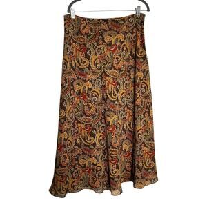 Vintage Jaclyn Smith Classic Paisley Print Brown Tan Midi Skirt Size 16
